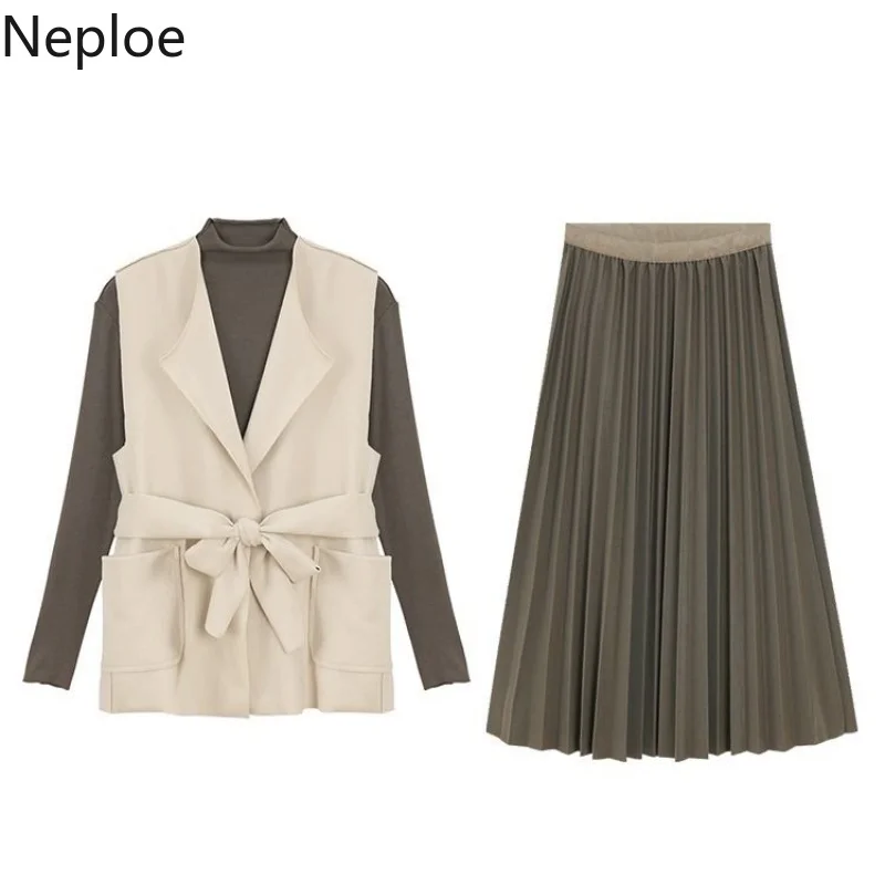Neploe жилет костюм осень зима Корейская мода 2020 новый вязаный Топ плиссированная