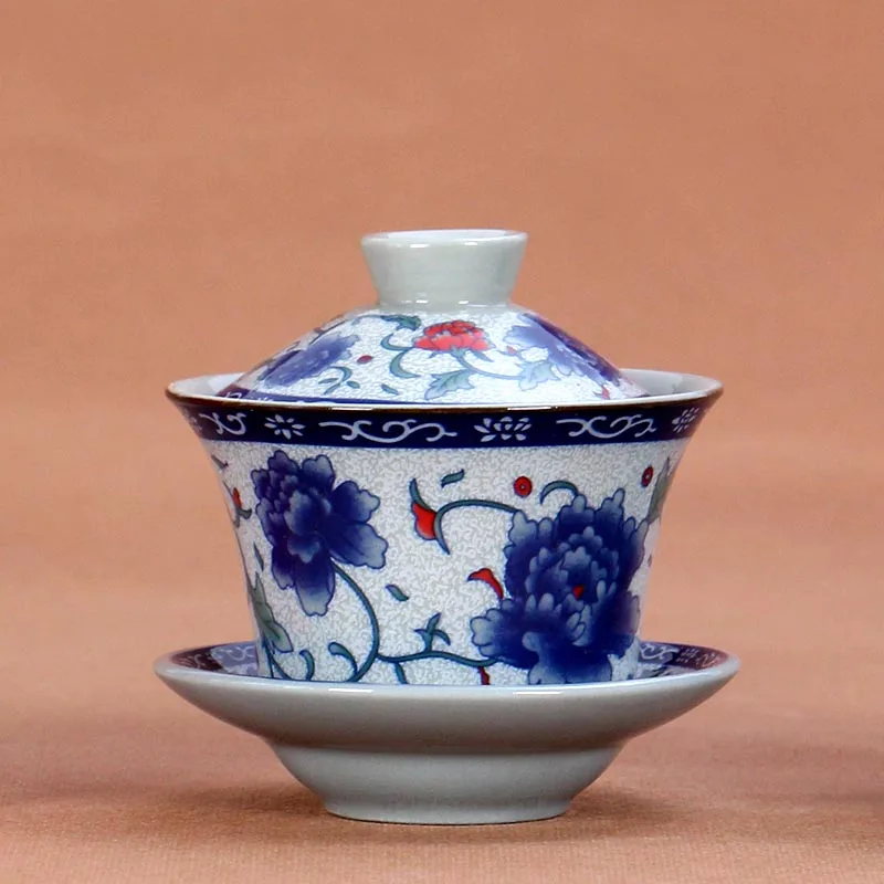 Бело голубой фарфор Gaiwan 130 мл/180 мл керамическая чашка для чая с блюдцем набор
