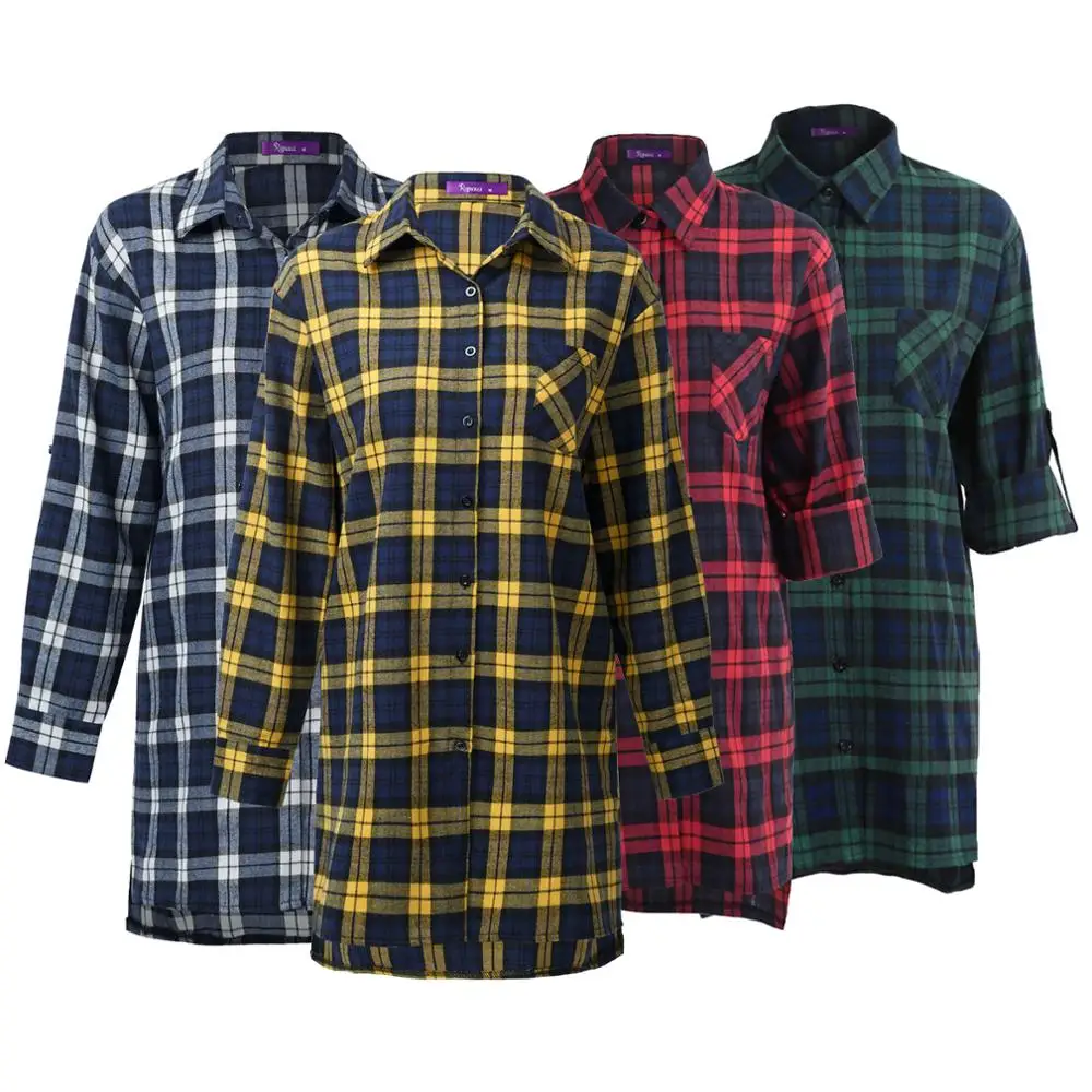 4XL 5XL размера плюс рубашка для женщин осень красный плед тартан на пуговицах с