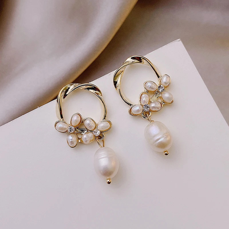Заявление пресноводные жемчужные серьги 14k позолота в форме цветка шикарные