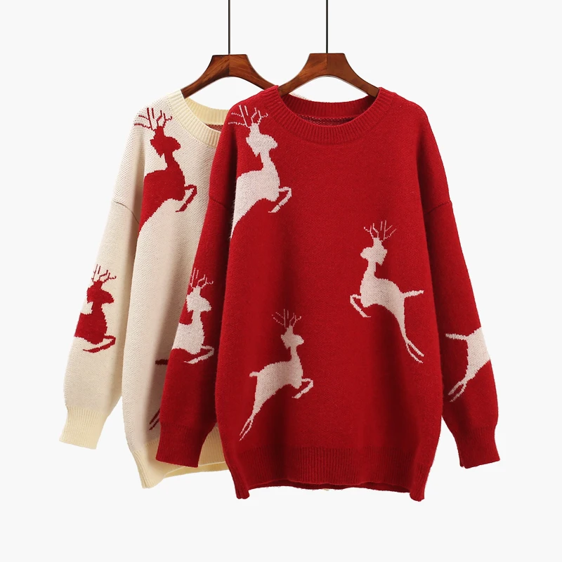 

Christmas Reindeer Sweater/Sweatershirts Popular Women O-Neck Long Sleeve Tops Womens Autumn Winter Casual Female Clothes