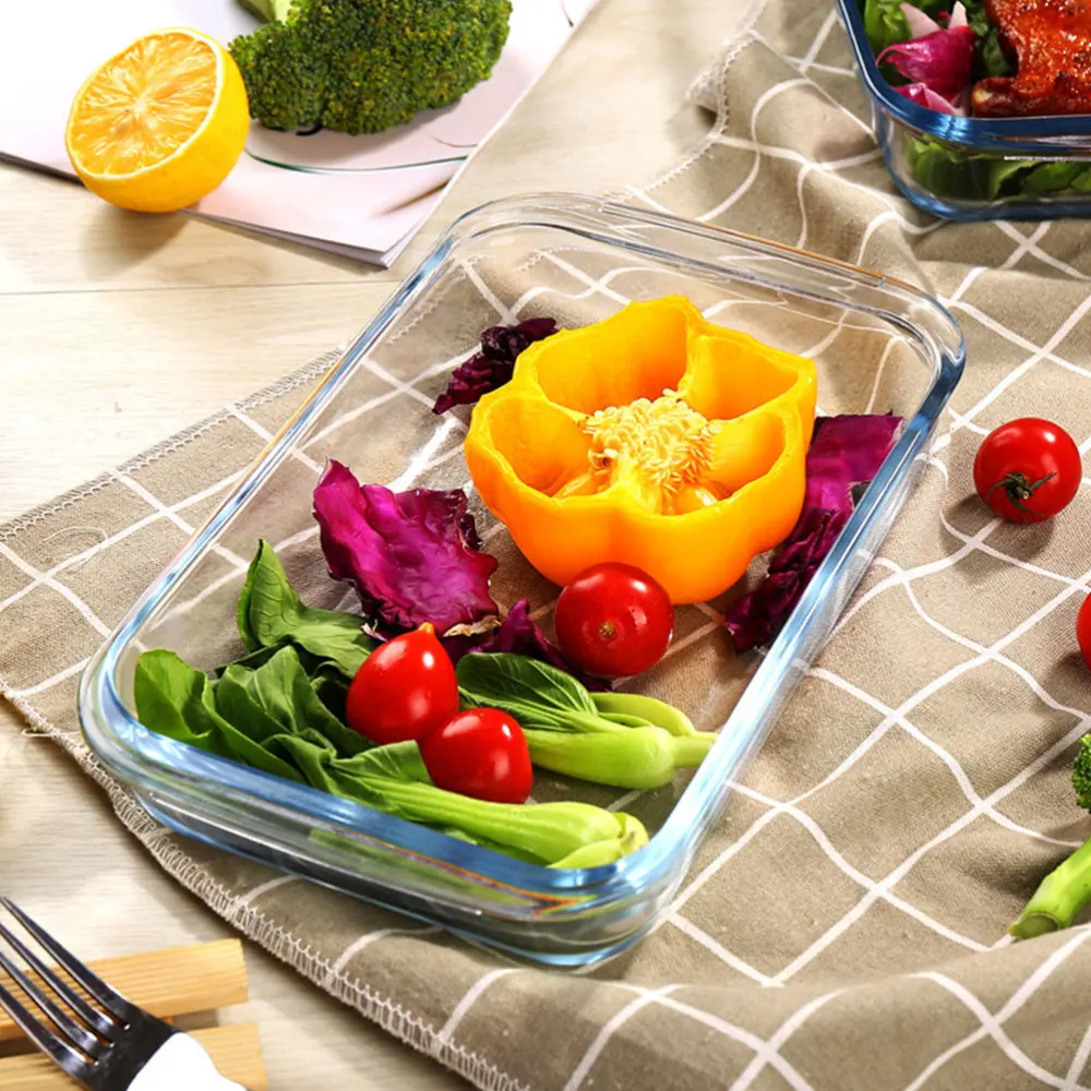 

1pc Heat-resistant Baking Tray Tempered Glass Tray Food Container (White)