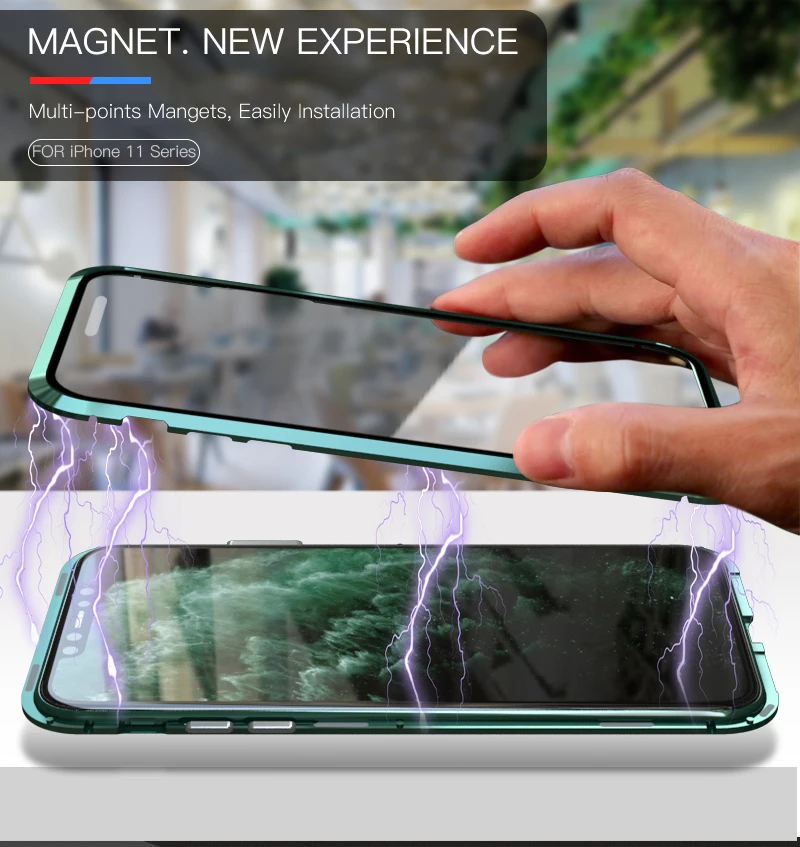 LUPHIE, Магнитный чехол на 360 градусов для iPhone 11 Pro Max, чехол, передний и задний стеклянный чехол для iPhone 11 pro Max, Магнитный чехол