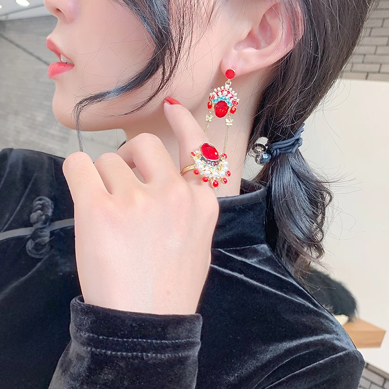 Новинка имитация жемчуга Пекинская опера милые кольца винтажные стразы Сычуань