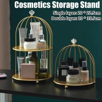 singledouble layers iron bird cage shape cosmetic storage rack desktop sundries rack