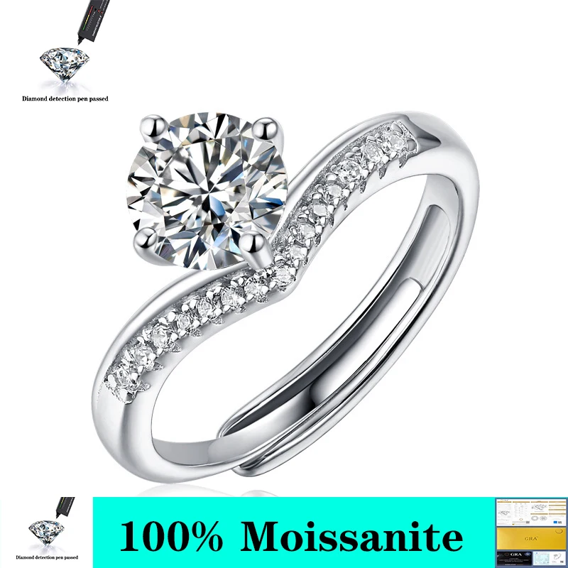 

1.0ct 6.5mm D Round 18K White Gold Plated 925 Silver Moissanite Ring Diamond Test Passed Jewelry Woman Girlfriend Gift