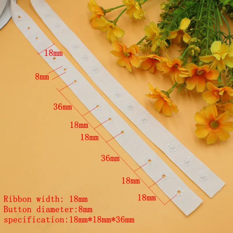 White 18mm-18mm-36mm 2/5 ярдов/партия 18 мм черный/белый пластиковых невидимых застежек оснастки лента с кнопками Лента отделка для одежды аксессуары для шитья - Цвет: White 18mm-18mm-36mm