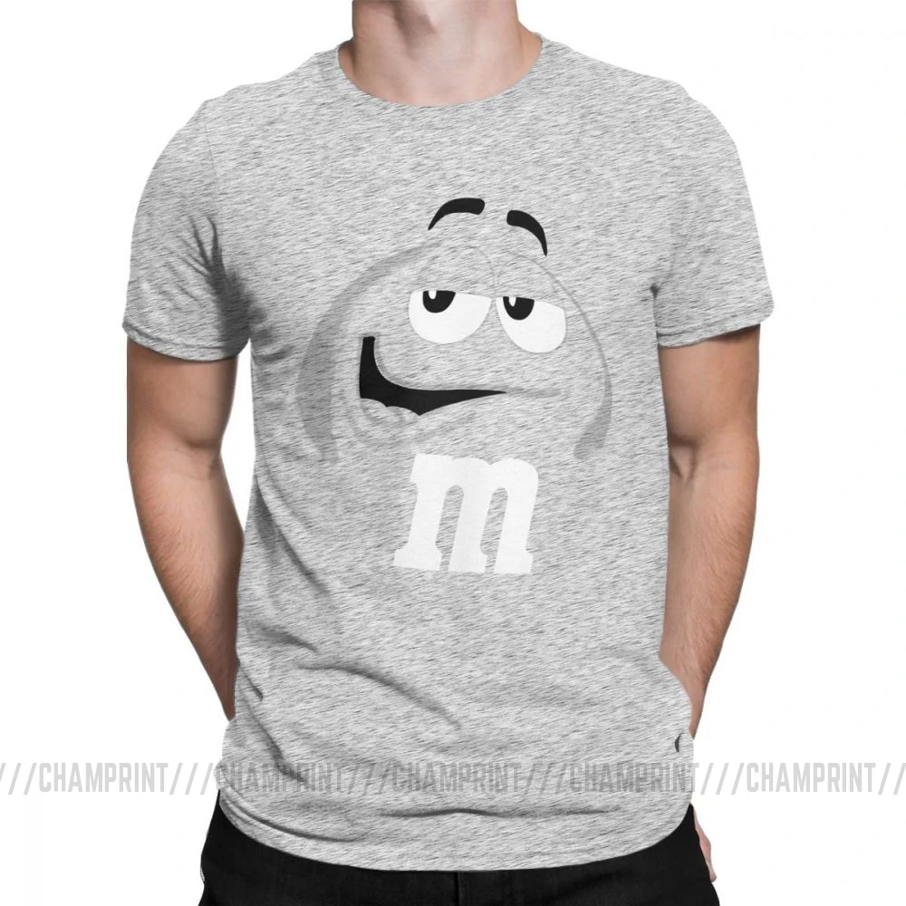 M&M's Chocolate Candy Character Face Tees Short New Fashion T Shirt Men's Pure Cotton Amazing T-Shirt Sleeve Tops Plus Size - Color: Gray