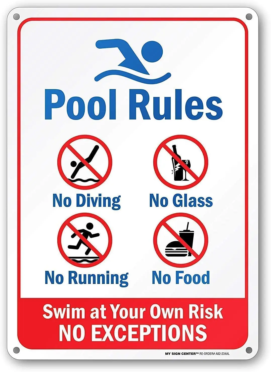 

Pool Rules Swim at Your Own Risk Retro Tin Sign Vintage Look Sign Poster Plaque for Bar Cafe Kitchen Wall Decor 8 X 12 Inch