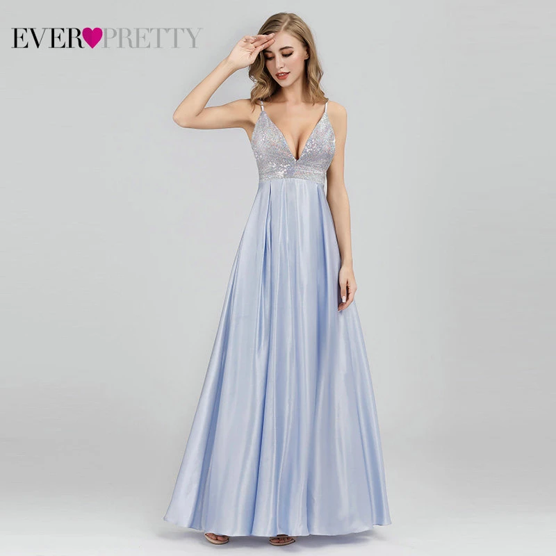 Длинные атласные платья Ever Pretty, красное вечернее платье с V-образным вырезом, пайетками, открытой спиной, для выпускного, EP07859, весна-лето