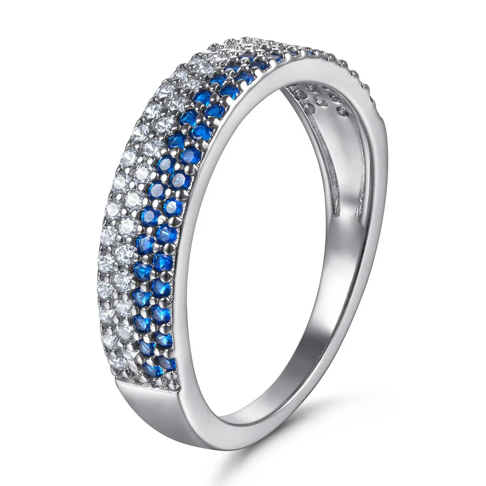 

COLORFISH Fashion White Blue Hit The Color Eternity Band Pave Band Cubic Zircon 925 Sterling Silver For Women Luxury Rings