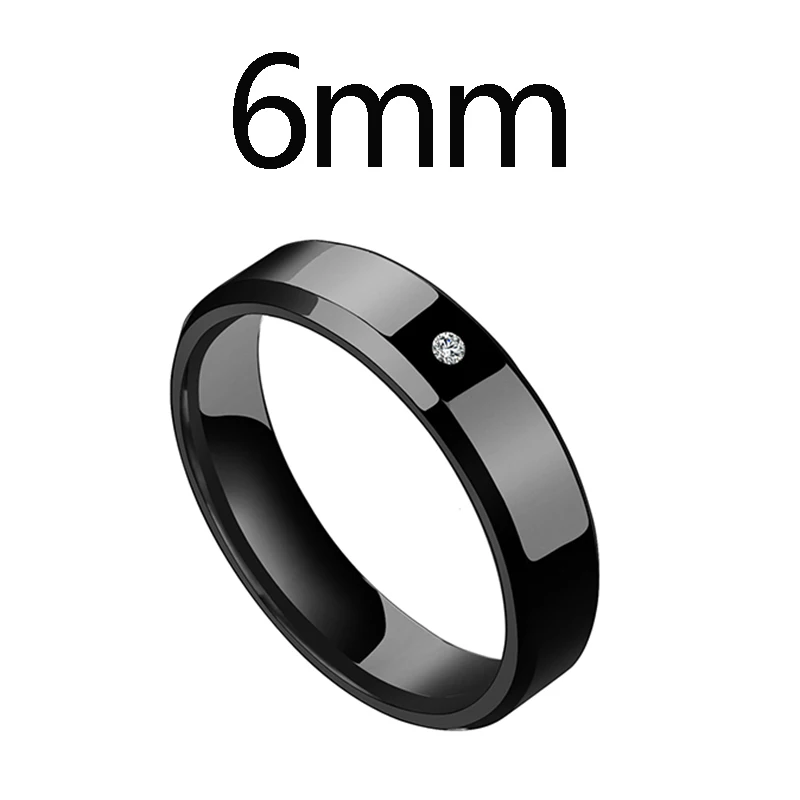 Black 6mm crystal ELSEMODE мужское черное титановое кольцо из нержавеющей стали прямые парные кольца для влюбленных для женщин - Цвет основного камня: Black 6mm crystal