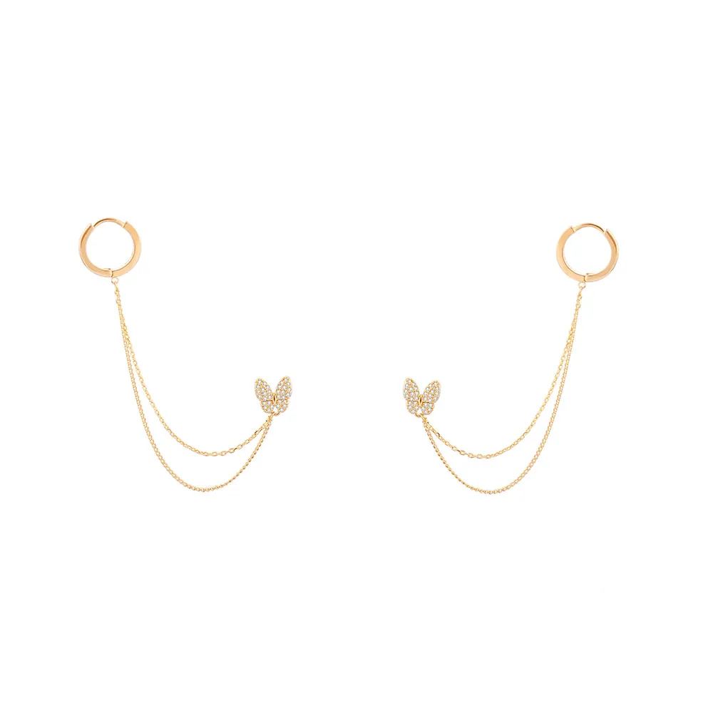 

Butterfly Stud with Long Chain Hoop Earrings For Women Female Trendy Jewelry Luxury Korean Earring Brincos Gift Accessory 2020