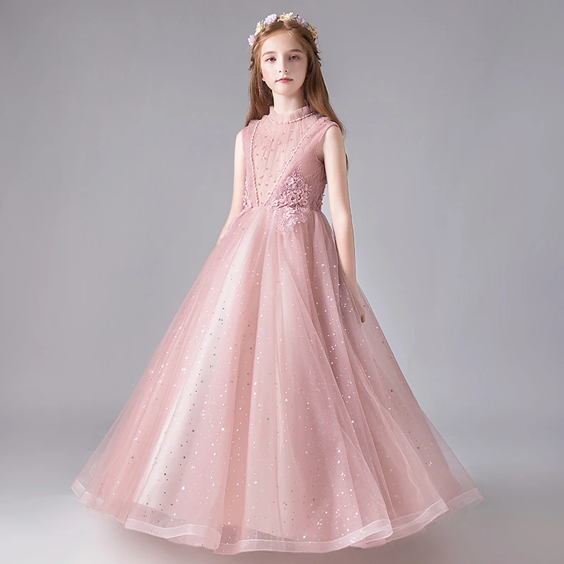 Beads Sequin Tulle Girl Pageant Princess Birthday Dress Long Wedding Baptism Kids First Communion Party Gown Flower Dresses | Детская