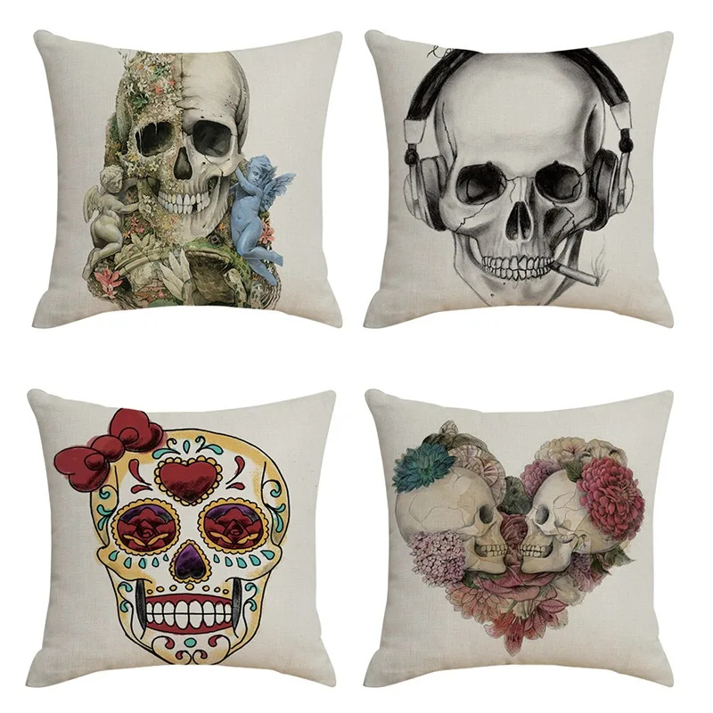 Декоративная подушка с уникальным рисунком головы скелета наволочка для дивана