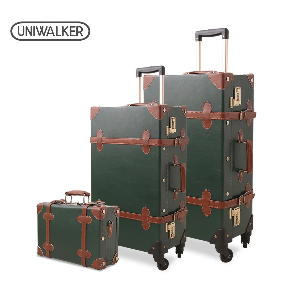 3pcs Dark Green 3 шт./компл. винтажная сумка для багажа, из искусственной кожи, 1" косметичка и 20" 2" Ретро тележка чемодан сумки с Спиннер с комбинированным замком - Цвет: 3pcs Dark Green