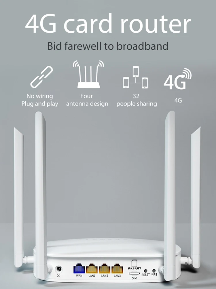 4G умный Wi Fi роутер 300 Мбит/с высокоскоростной беспроводной с 4 внешними антеннами