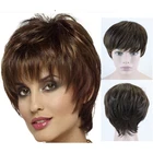 Женский прямой короткий натуральный парик JOY  BEAUTY, Стильный парик с вырезами фея, синтетические волосы, коричневый термостойкий парик для женщин