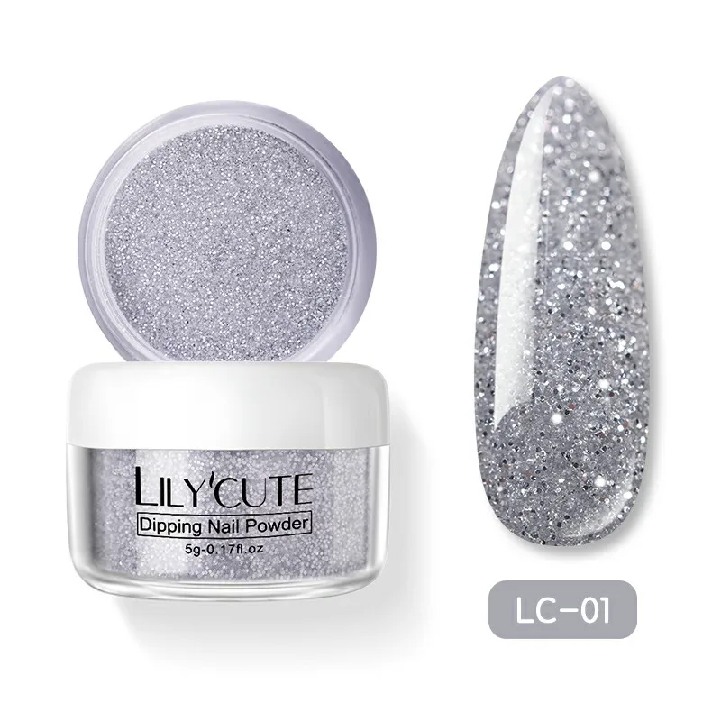 Holographic LC-01 LILYCUTE голографическое погружение ногтей Блеск порошок наборы градиентный французский порошок для ногтей цветной натуральный сухой пигмент для ногтей - Цвет: Holographic LC-01