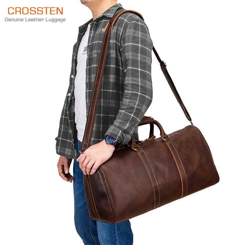 

Мужская Вместительная дорожная сумка из натуральной кожи, прочная сумка из натуральной кожи Крейзи Хорс, сумка через плечо для выходных