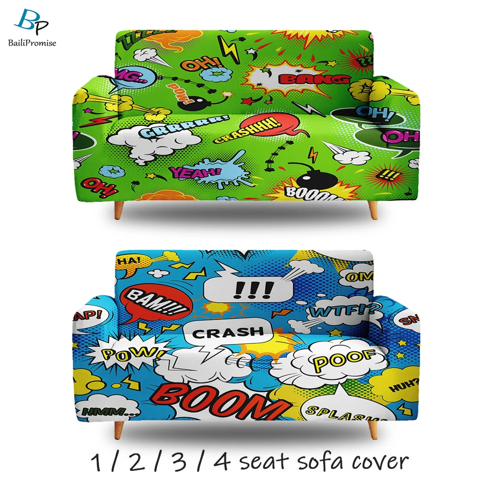

3D Print Hip Hop Graffiti Elastic Couch For Living Room Bedroom Decor Home Custom Cartoon Sofa Cover 1/2/3/4-seater Slipcover