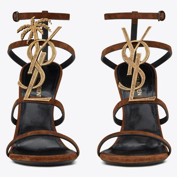 

Women Genuine Leather Sandals Classic Brand Metal Y Logo 10cm Thin Heel Female Sandals High Heel Open Toe Round Head Sandals