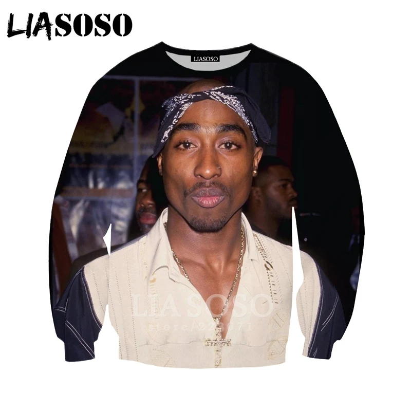 2pac, толстовка LIASOSO, новинка, для мужчин и женщин, забавные толстовки, 3D принт, рэпер, хип-хоп, длинный рукав, уличная одежда, топы, пуловер с круглым вырезом, B182-07 - Цвет: 14