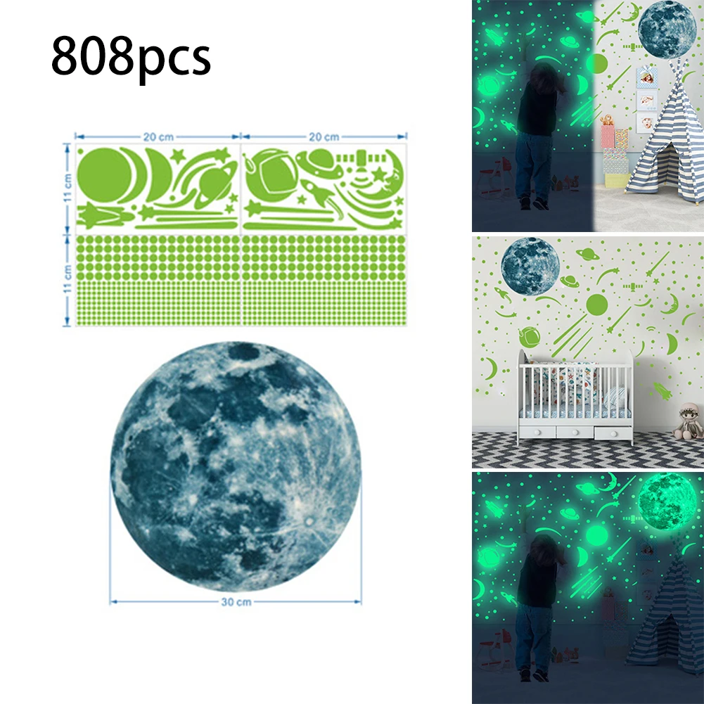 

808Pcs Glow In The Dark Luminous Stars And Moon Planet Space Wall Stickers Decal Wall Sticker Decals For Living Room Bedroom Cla