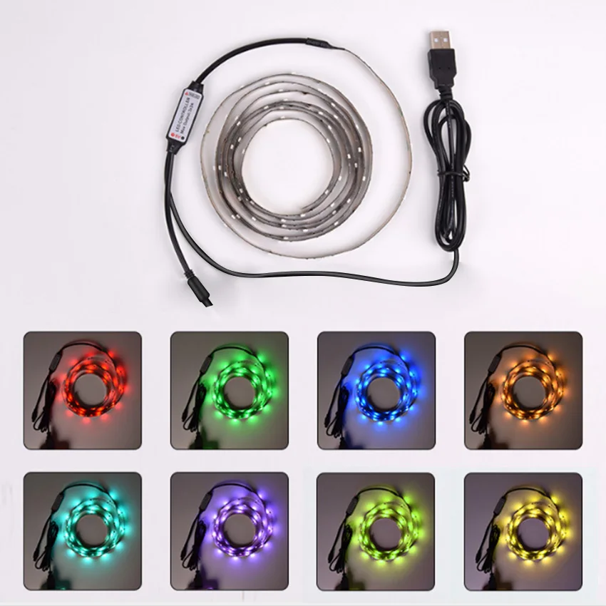 DC 5 В USB светодиодный с 5050 водонепроницаемый RGB светодиодный светильник 1 м 2 м 3 м RF 24 ключ дистанционного управления подходит для ТВ скейтборд велосипед ligh