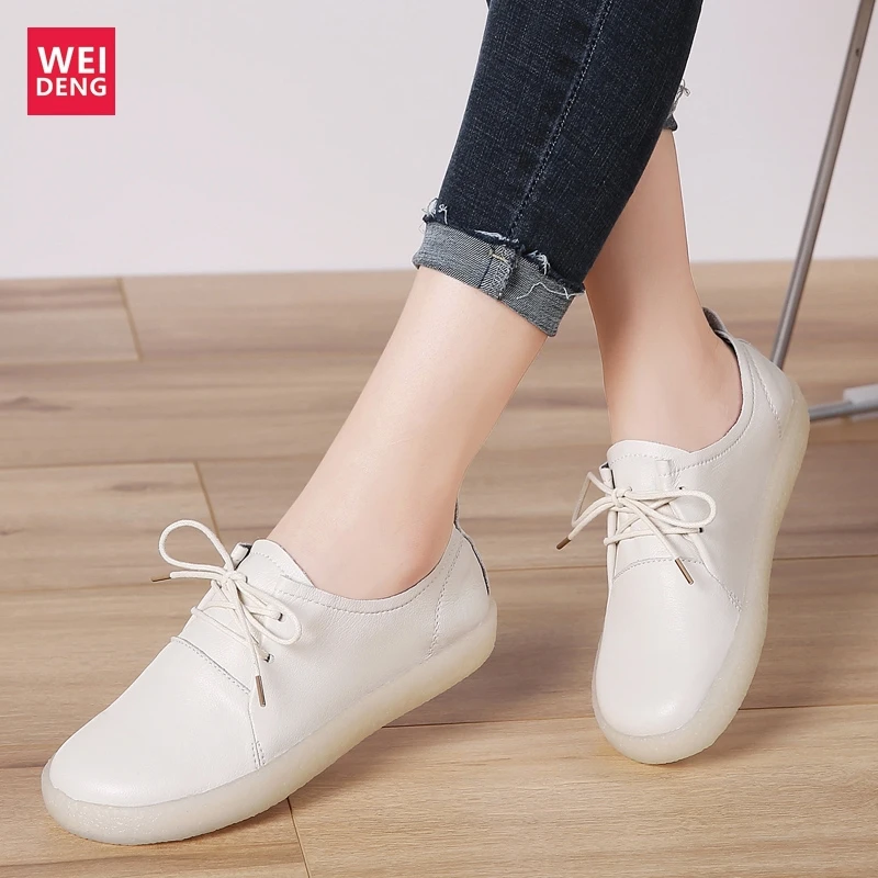 WeiDeng женская повседневная обувь из натуральной кожи на плоской подошве для