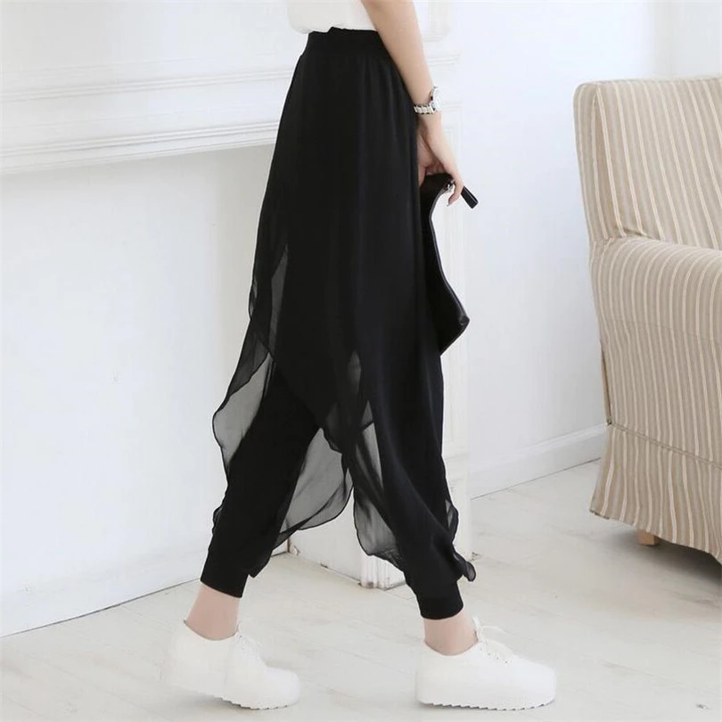 Брюки-султанки LJCUIYAO женские черные модные однотонные свободные брюки-султанки с