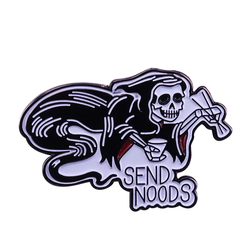 Отправка Noods Reaper Ghost эмалированная булавка с палочками для еды мультяшный