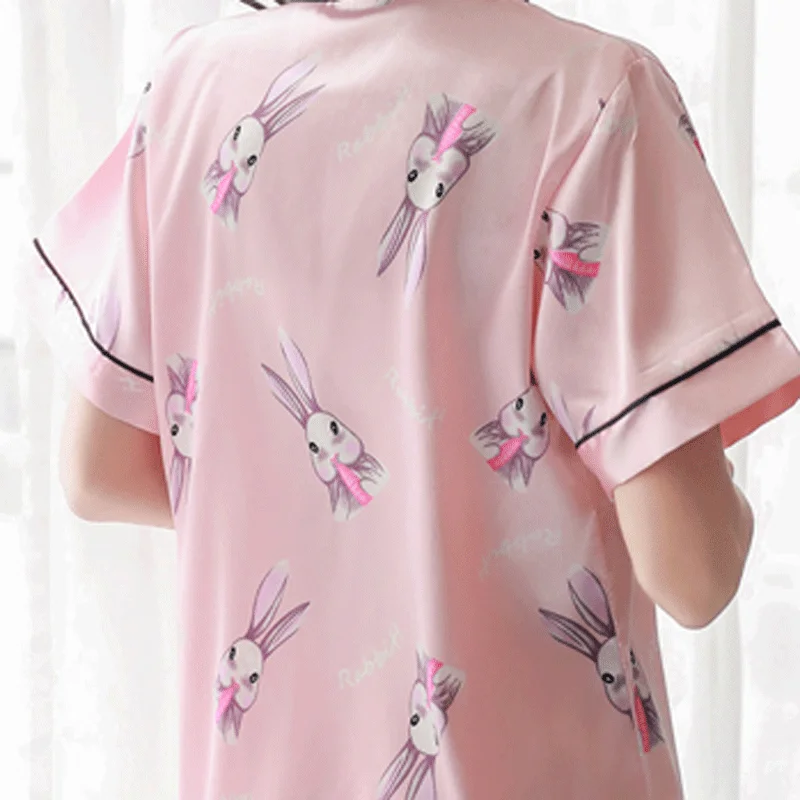 

Yidanna Women Pajamas Set Imitation Silk Nightwear Short Sleeved Sleepwear Summer Sleep Clothing Shorts Nighties Nightdress Suit