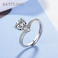 bayttling new silver color shiny water drop zircon open ring for woman fashion glamour wedding jewelry gift