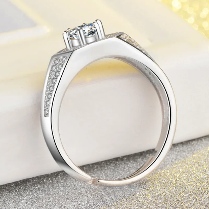 Luxury platinum-plated male diamond ring micro-set classic single-diamond movable mouth adjustable business | Украшения и