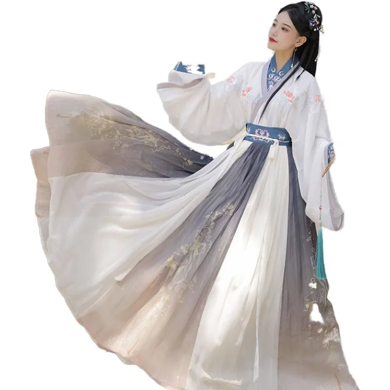 

Summer new Jin Hanfu women's ancient costume Chinese style super immortal elegant heavy embroidery cross collar waist-length ski