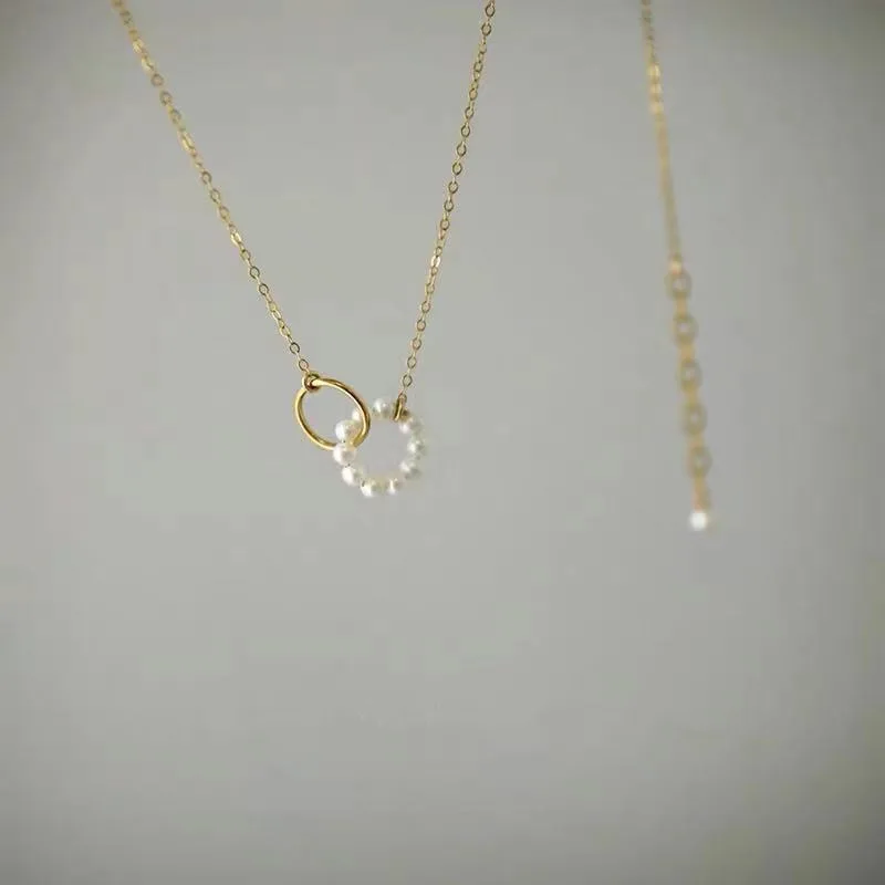Женское колье с жемчужными кольцами модное ожерелье кулоном в Корейском стиле
