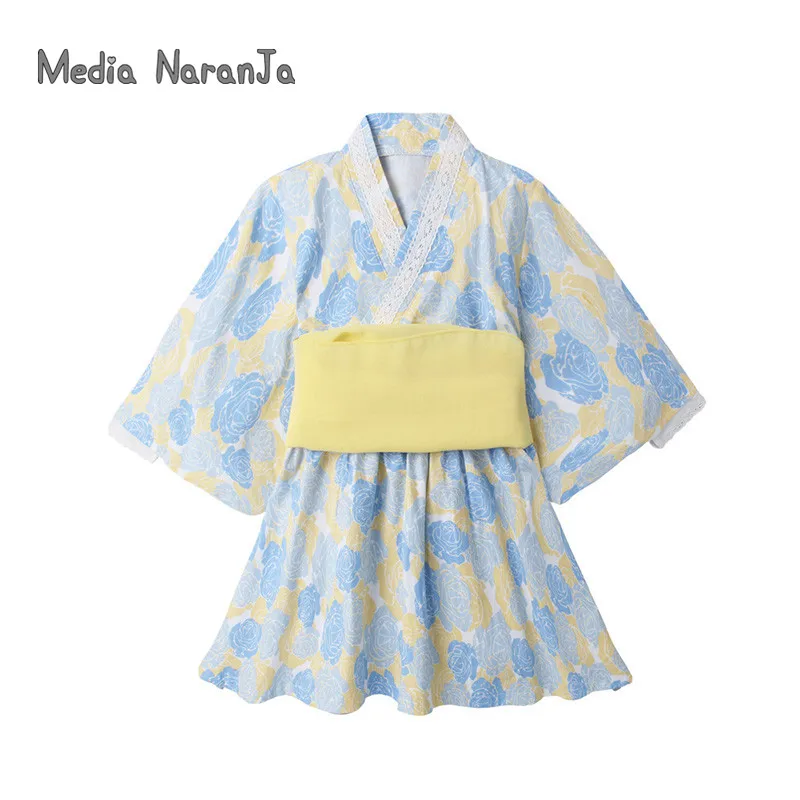 Одежда для маленьких девочек новое весеннее кимоно с принтом банное платье
