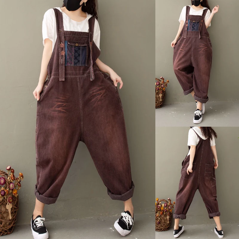 

Baggy Wide Leg Bib Denim Jumpsuit Europe Boyfriend Loose pants Women Vintage jean Rompers Pluse size Drop Crotch Cowboy Overalls