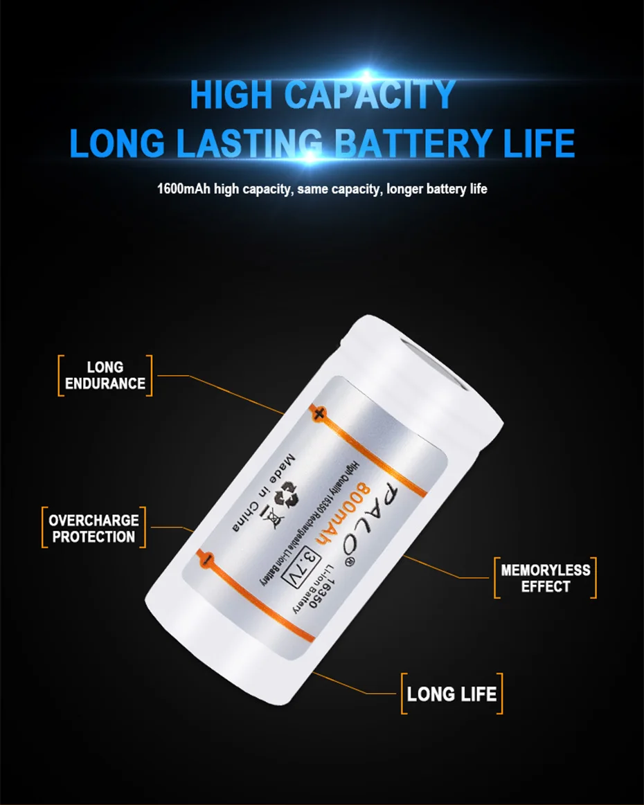 800mAh 16340 / 16350 3.7v li-ion rechargeable battery 3.7 volt lithium li ion liion batteries