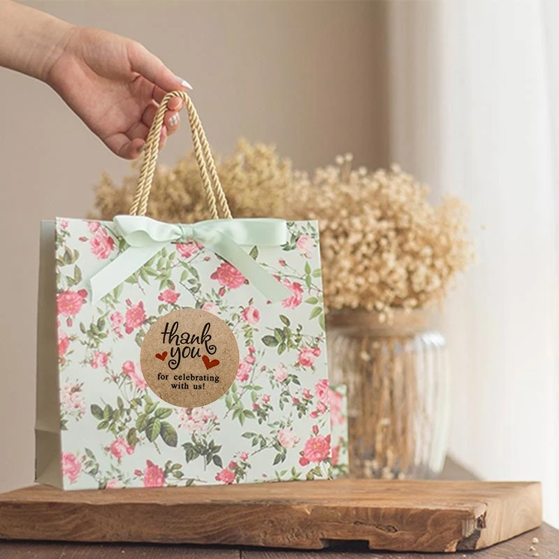 Крафт бумага круглая спасибо за празднование с нами стикер s 500 Этикетки/рулон