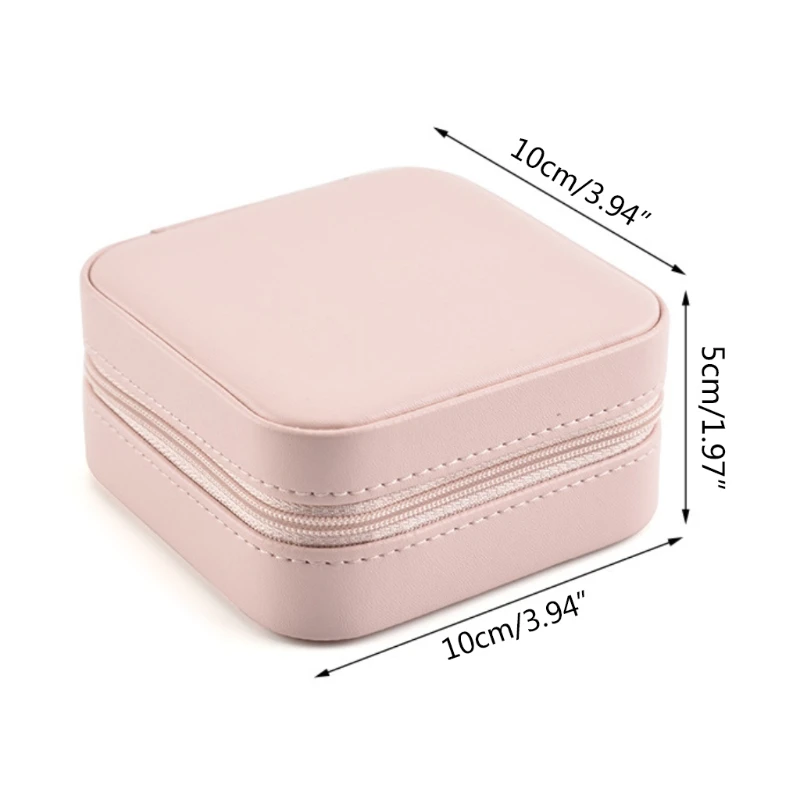

Protable Women Leather Jewelry Box Organizer Display Jewellery Zipper Storage