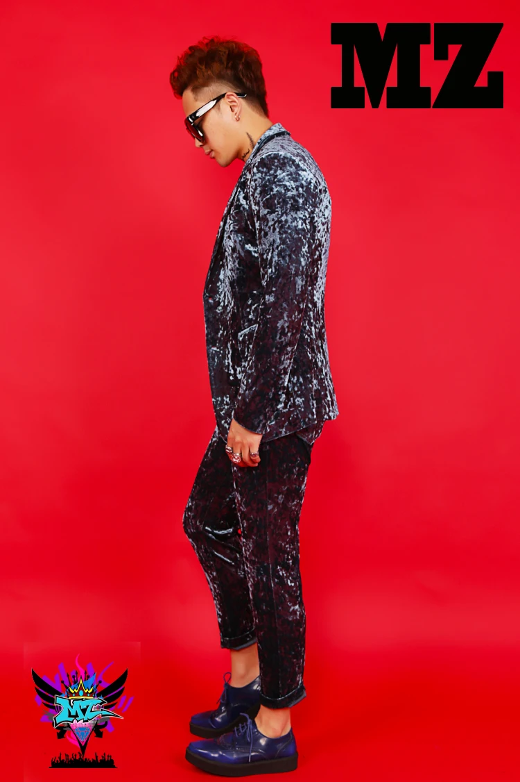 2018 Summer new male nightclub singer DJ DS stage show dress diamond velvet suit M-5XL! High quality singer's costume | Мужская
