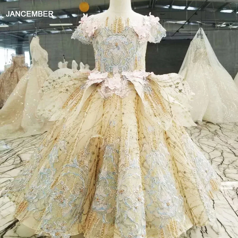 HTL0547 luxury communion dress golden bead ball gown for kids flower girls pageant dresses vestidos primera comunion ni as 2020 | Свадьбы и