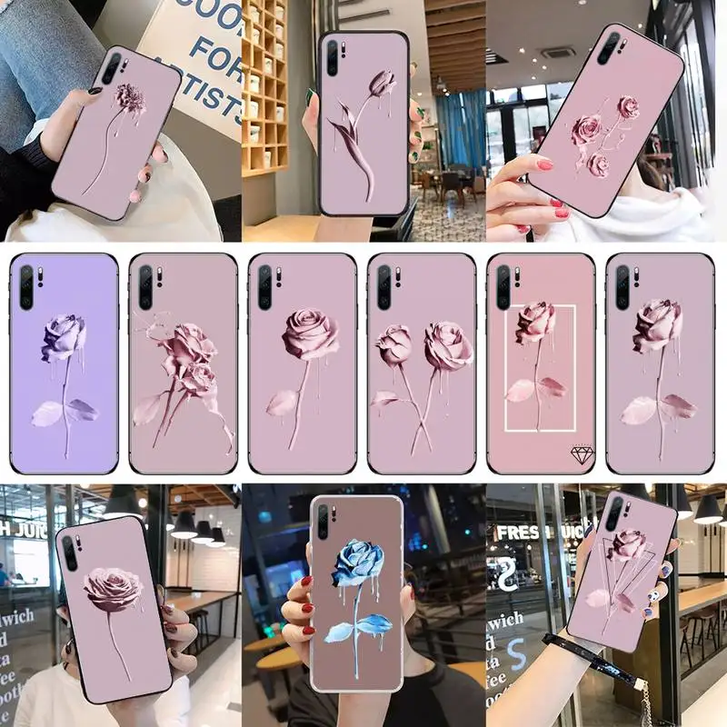 

ins pink blue rose Phone Case For Huawei P40 P20 P30 Mate 40 20 10 Lite Pro Nova 5t P Smart 2019