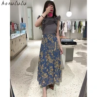 2021 autumn new product japanese style elegant high waist printed chiffon pleated skirt women
