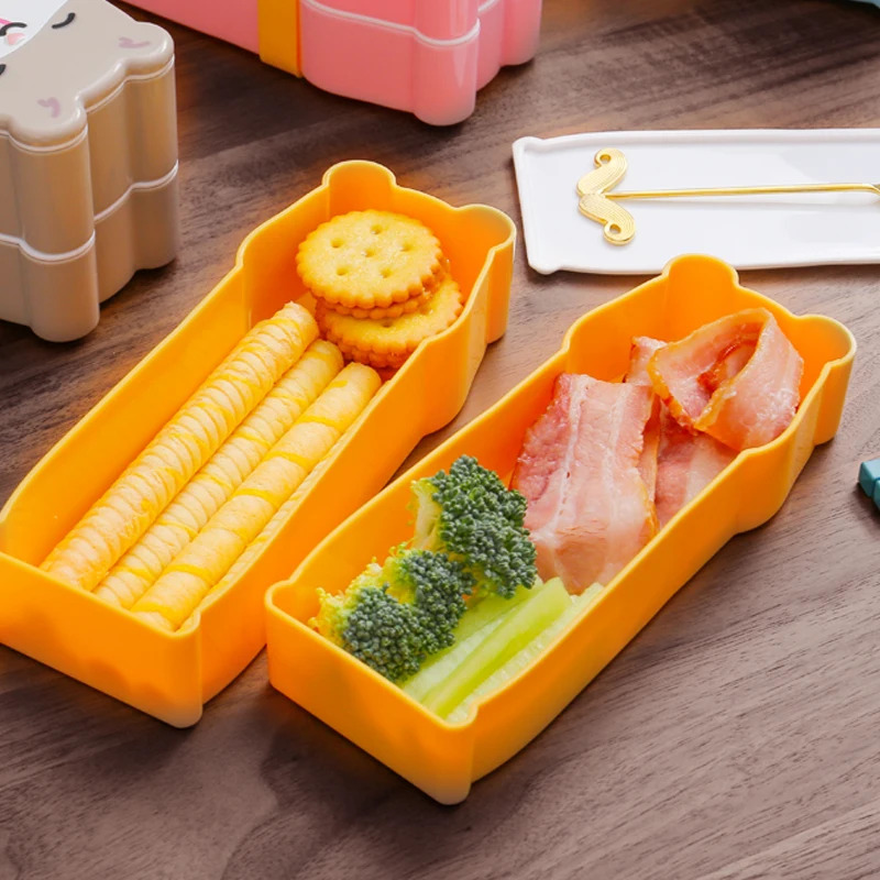 Портативный мини Bento Box контейнеры для детей милый двойной Штабелируемый