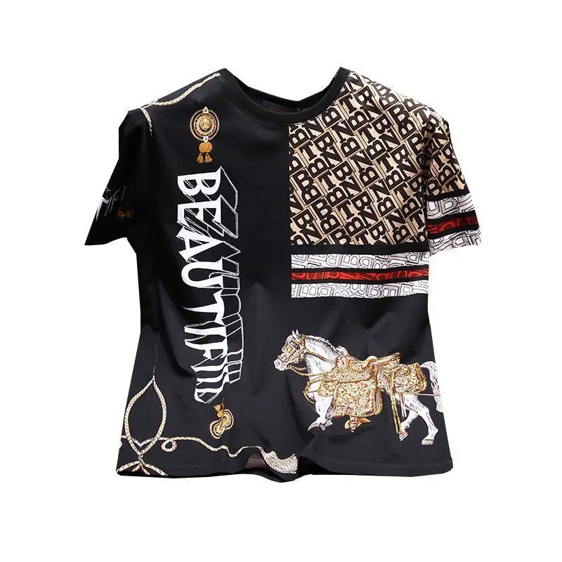 

Light luxury short sleeve t-shirt men's new summer fashion printed half sleeve men's Fashion Top