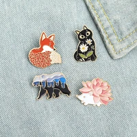 forest garden enamel pins custom fox cat bear hedgehog brooches lapel pin cartoon animal badge gifts for kids friends wholesale