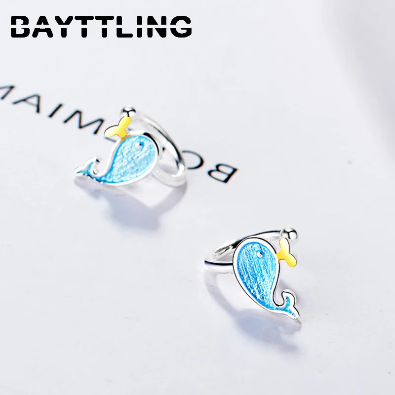 

BAYTTLING 10MM 925 Sterling Silver Sweet and Cute Whale Earrings For Women Fashion Wedding Party Jewelry Gifts